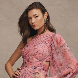 NWT - Anthropologie Iris One-Shoulder Cut-Out Printed Chiffon Gown SIZE LARGE